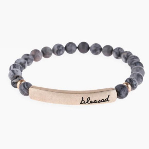 GRAY NATURAL STONE BEADS STRETCH BRACELET - Picture 7 of 8